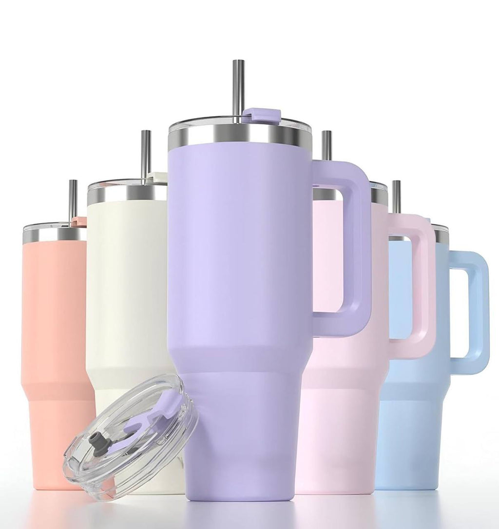 Stainless Steel Tumbler with Handle | Vacuum Insulated Cup with Lid & Straw | Large Capacity Travel Mug for Hot & Cold Drinks | 1200ML Stainless Steel Tumbler with Handle | Reuseable Stainless Steel Double Insulated Travel Tumblers