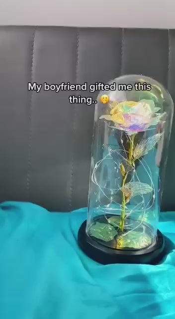Galaxy Glass Rose | Artificial Flowers with Butterfly Gifts for Women Mom | Valentines Gift Rose Flower | Colorful Rainbow Artificial Flower Rose Light Up Rose in Acrylic Dome | LED Rose Flower Decorative Lamp
